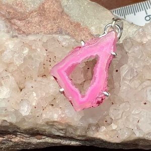 PINK DRUZY AGATE GEODE 925 STERLING SILVER PENDANT